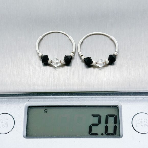 Vintage Sterling Silver 925 Crystal Hoop Earrings - Picture 4 of 4